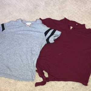 maroon kids top with grey kids top sizes small